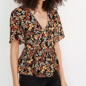 Madewell Blouse Short-Sleeve Peplum Wrap Top in Flower Garden Sz XXS EUC